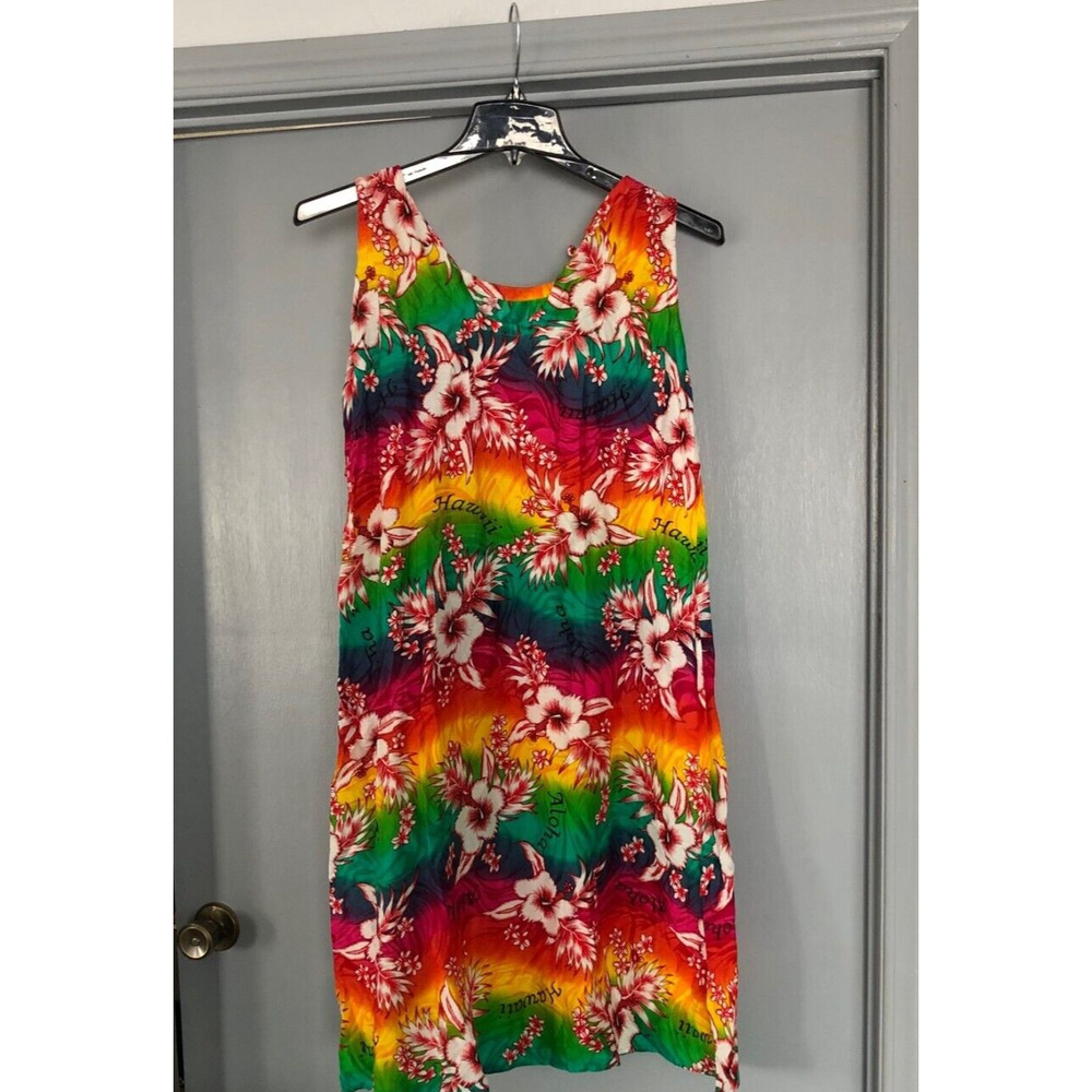 Hawaii bright floral flowers long sleeveless Aloha dress One Size